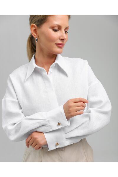 Женская рубашка из льна белая-8813 от byME 