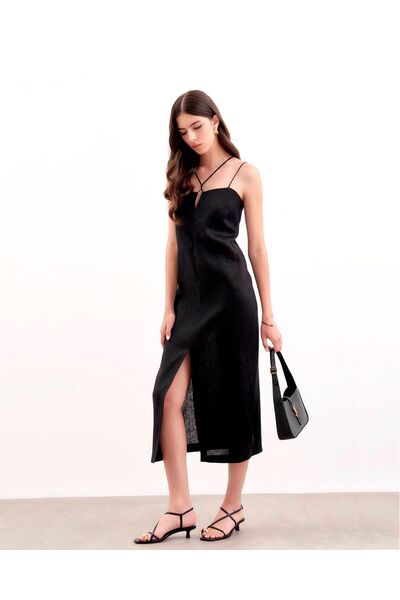 Льняное платье-сарафан черное от LW 