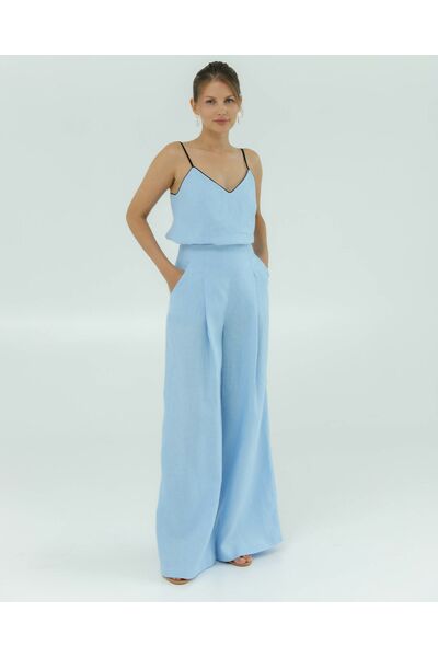 Женские брюки голубые изо льна-135032 от LW 