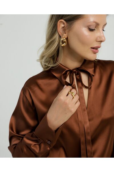 Женская рубашка из шёлка в шоколадном цвете 8819 от byME 