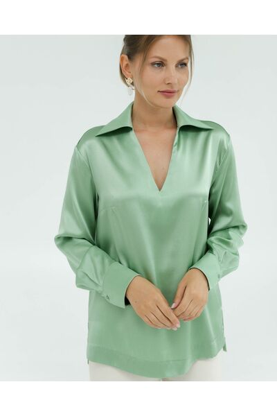Блуза из натурального шёлка зелёного цвета 8820 от byME 