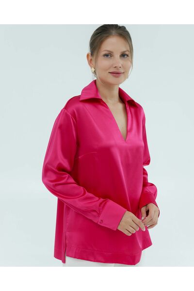 Женская рубашка из шёлка в розовом цвете 8821 от byME 