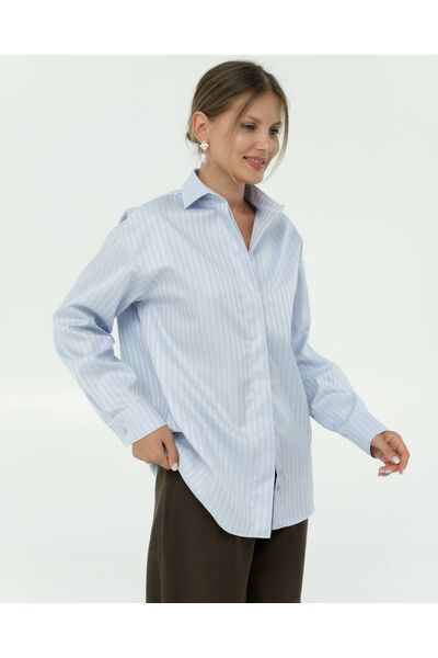 Женска рубашка из фактурного хлопка в голубом цвете  8861 от byME 