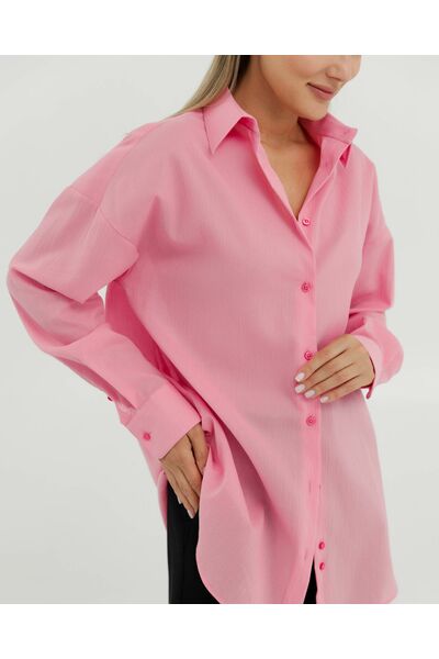 Рубашка хлопковая розовая из  жатой фактуры 8869 от byME 
