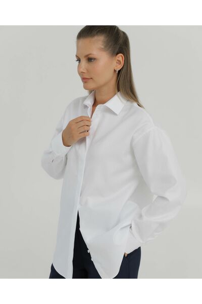 Рубашка хлопковая  белая фактура твилл 8904 от byME 