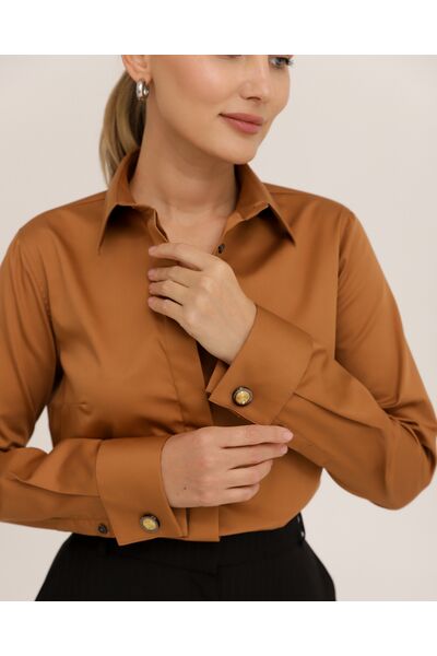 Рубашка хлопковая светло-коричневая под запонки 8915 от byME 