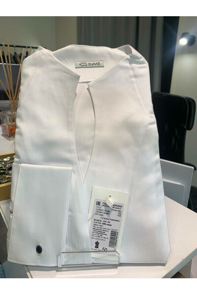 Женская рубашка воротник стойка под запонку белая фактура елочка - 8265 от byME 