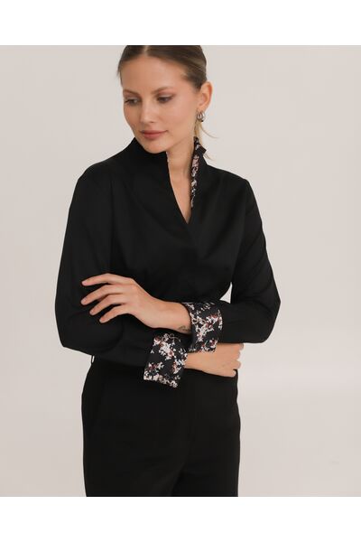 Рубашка хлопковая под пуговицы черная воротник стойка - 8941 от byME 