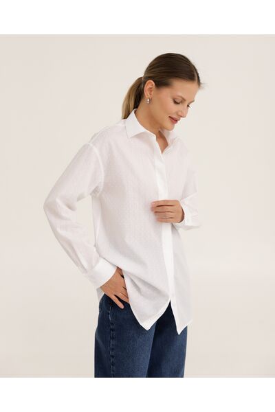 Рубашка хлопоквая белая фактура полоска и горошек - 8951 от byME 