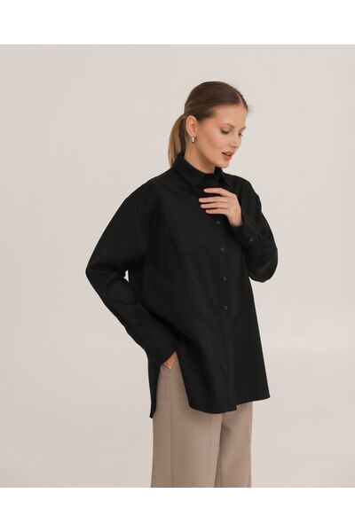 Рубашка хлопковая черная с манишкой 8933 от byME 