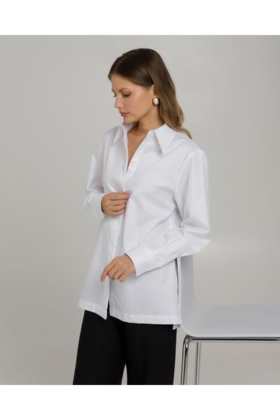 Женская рубашка белая фактура полоска - 8755 от byME 