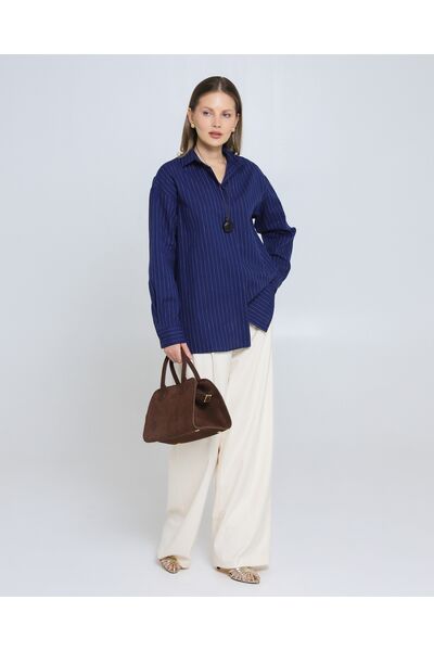Женская рубашка из хлопка синяя в полоску 8974 от byME 