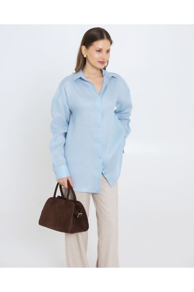 Женская рубашка голубая льняная 8977 от byME 