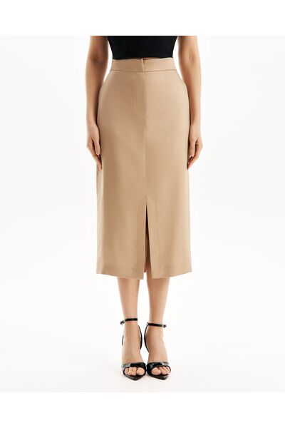 Юбка песочная прямая с разрезом из тенсела  SK2-1001 от byME 