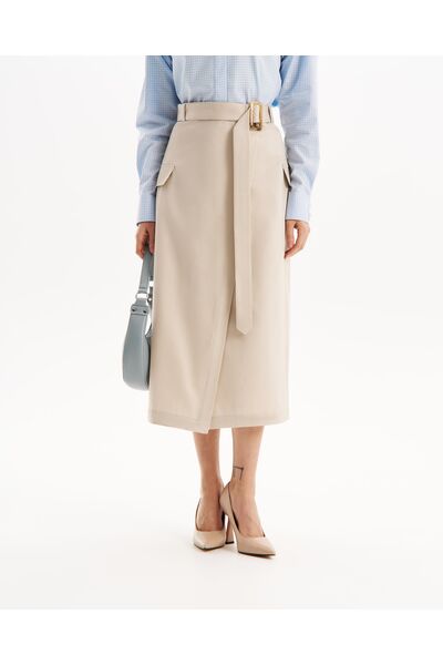 Юбка в серо-бежевом цвете на запах из хлопка SK3-1000 от byME 