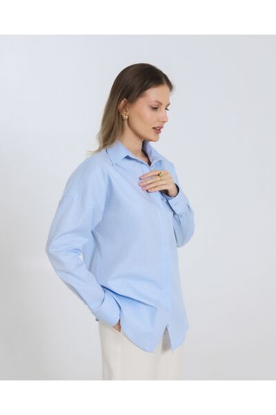 Женская рубашка из хлопка в клетку овесайз с универсальной манжетой 8980 от byME 