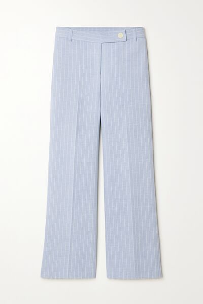 Брюки прямые голубые в тонкую полоску из льна и вискозы TR1-1001 от  