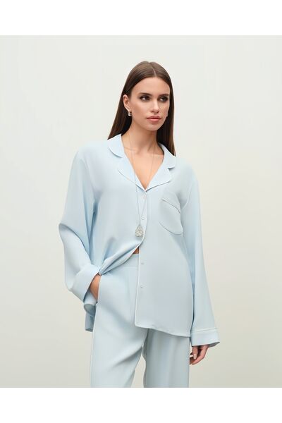 Женская рубашка из тонкого итальянского крепа голубая-5205 от  