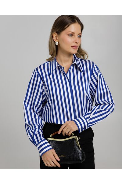 Рубашка в полоску сине-белую с пуговицами по бокам  8958 от byME 