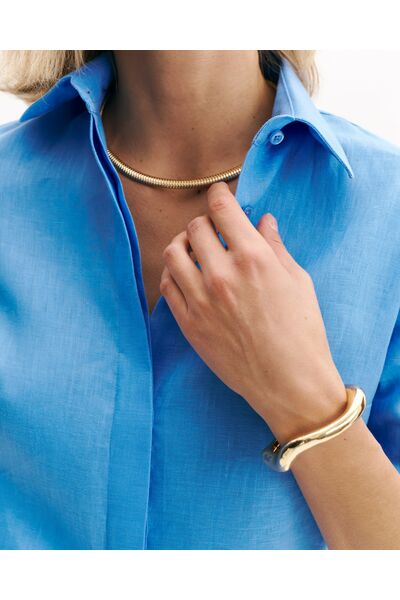 Женская рубашка  голубая изо льна с рукавом 3/4 8984 от byME 