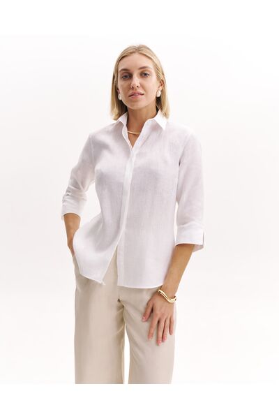 Женская рубашка цвета экрю изо льна с рукавом 3/4 8986 от byME 