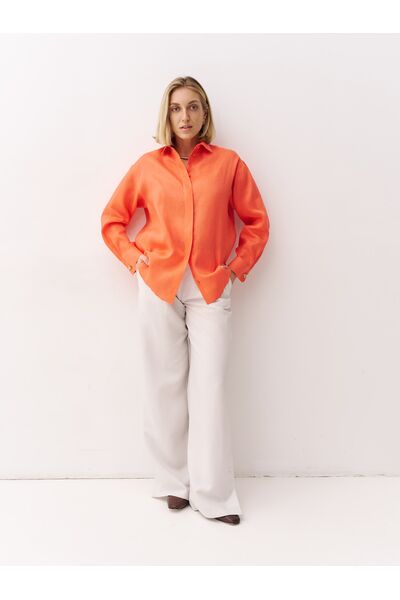 Женская рубашка изо льна в оранжевом цвете-8994 от byME 