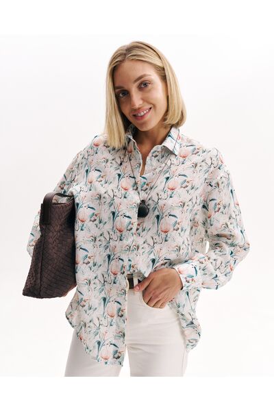 Женская рубашка из крапивы  принт слоны -8996 от byME 