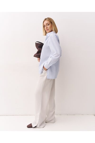 Женская рубашка хлопковая в полоску  с пуговицами по бокам - 9001 от byME 