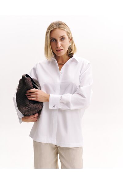 Женская рубашка с универсальным манжетом из хлопка сатинового плетения -9000 от byME 