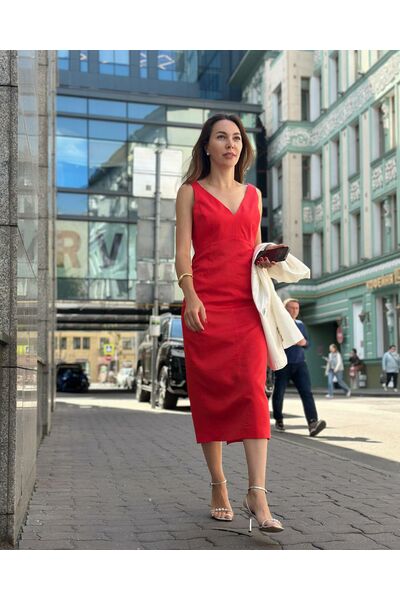 Платье красное из тенсела-025077 от  