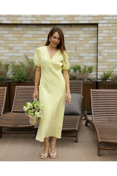 Платье женское изо льна желтое-MS5631 от  