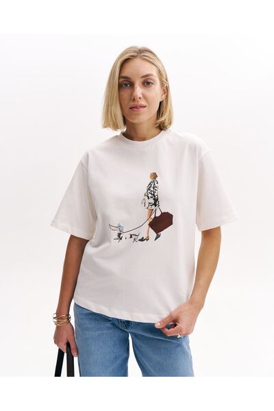 Женская футболка экрю из хлопка-32254 от  