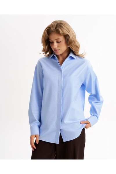 Женская рубашка из хлопка голубая-9018 от byME 