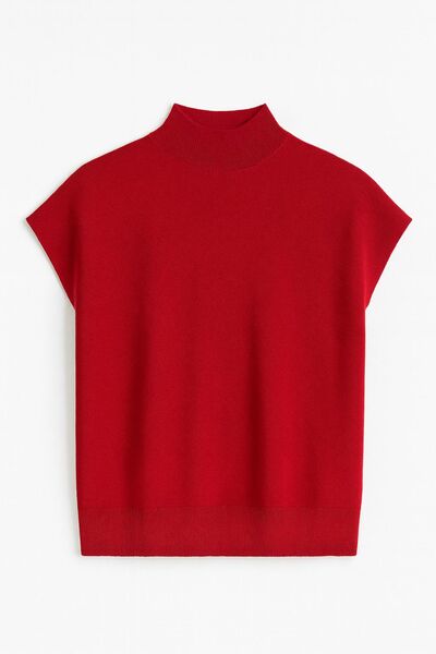 Топ из шерсти мериноса тонкой вязки и шелка Mulberry красный от byME 