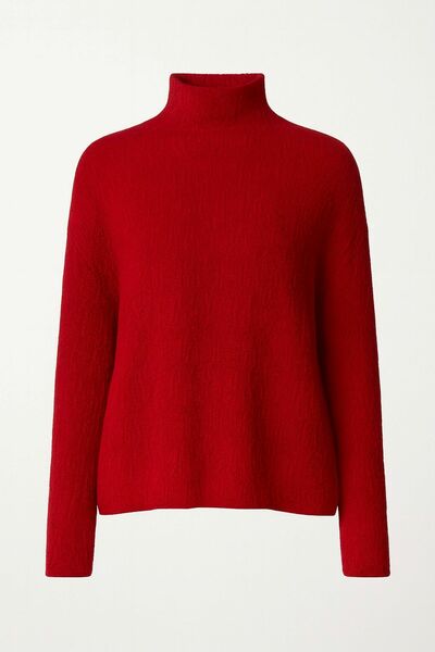 Джемпер из шерсти мериноса тонкой вязки красный фактурный от byME 
