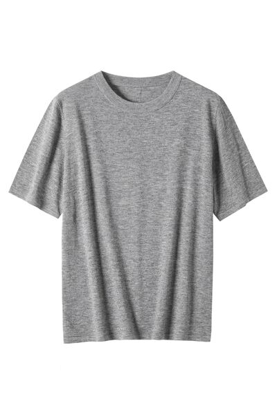 Джемпер серый с коротким рукавом из шерсти мериноса-JFB02 от byME 