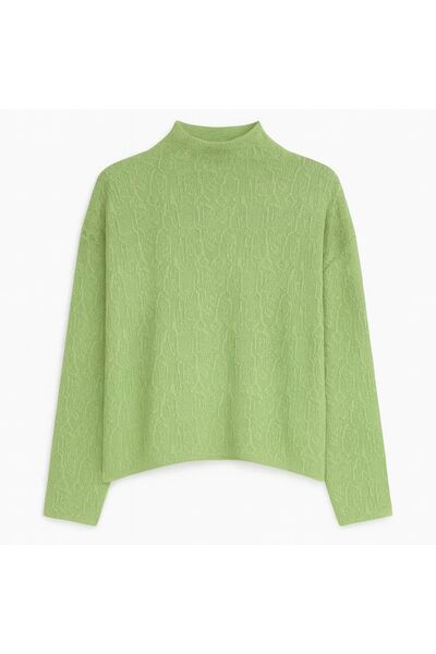 Джемпер из шерсти мериноса тонкой вязки  фактурный зеленый от ByME 