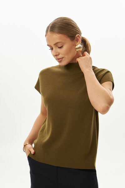 Топ из шерсти мериноса тонкой вязки и шелка Mulberry оливковый от byME 