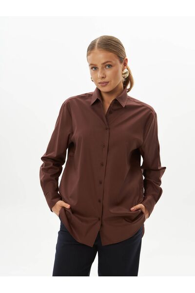 Женская рубашка коричневая -9037 от byME 