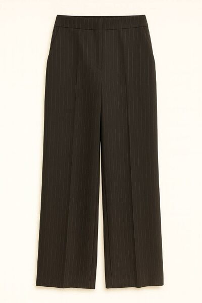 Брюки черные в тонкую полоску с добавлением шерсти-LWWN-135068 от  