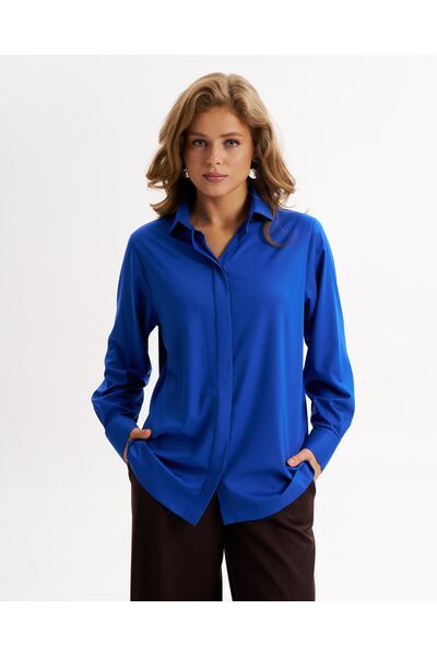 Рубашка с универсальным манжетом из бамбука синего цвета  -9023 от byME 