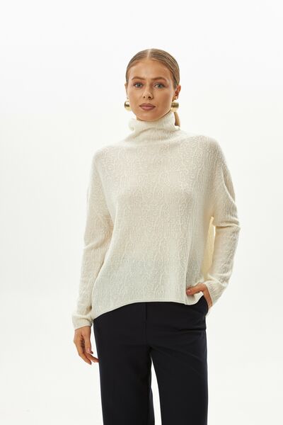 Джемпер из шерсти мериноса тонкой вязки белый фактурный от byME 