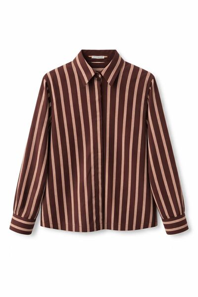 Рубашка хлопковая с универсальным манжетом коричневая в полоску - 9070 от byME 