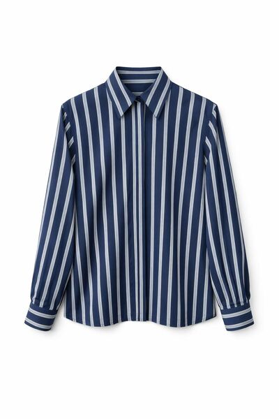 Рубашка хлопковая с универсальным манжетом синяя в полоску - 9071 от byME 