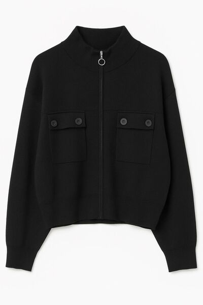 Джемпер черный на молнии из хлопка и акрила-MQ076 от byME 