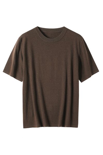 Джемпер коричневый с коротким рукавом из шерсти мериноса-JFB02 от byME 