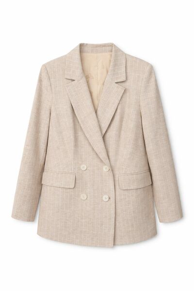 Жакет двубортный бежевый в тонкую полоску J1-LN-2119 от ByME 