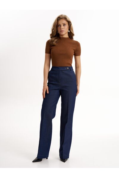 Женские брюки синие из ткани деним TR1-1003 от byME 