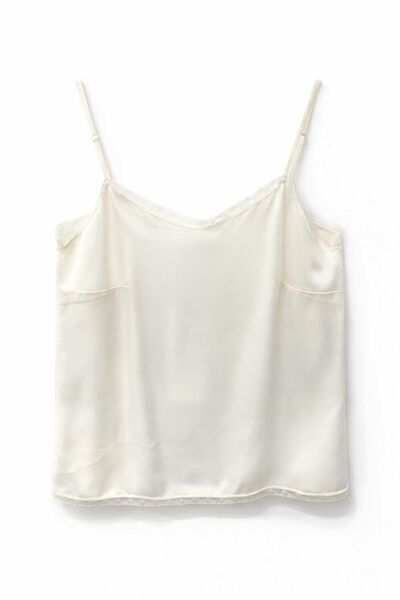 Топ молочный из района и вискозы  на тонких бретелях с кружевом - K26MS5219 от  