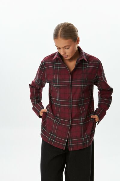 Женская рубашка фланелевая  красная в клетку из хлопка-9052 от byME 